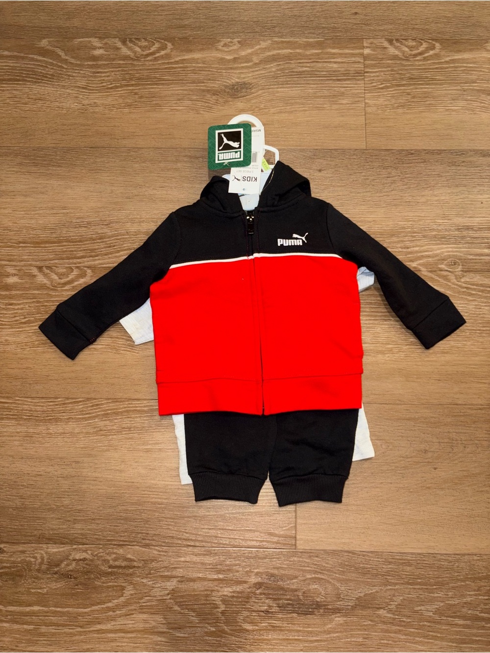 Puma Boys 3 Piece Set Jogger Hoodie Shirt Sz 3-6 Month Red Black New With Stain - Picture 1 of 10